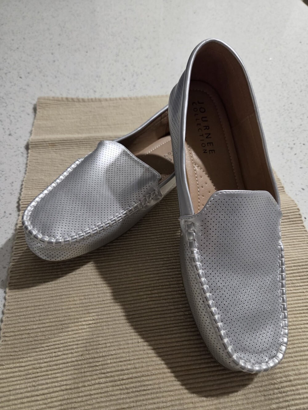 Silver moccasins by Journee size 10